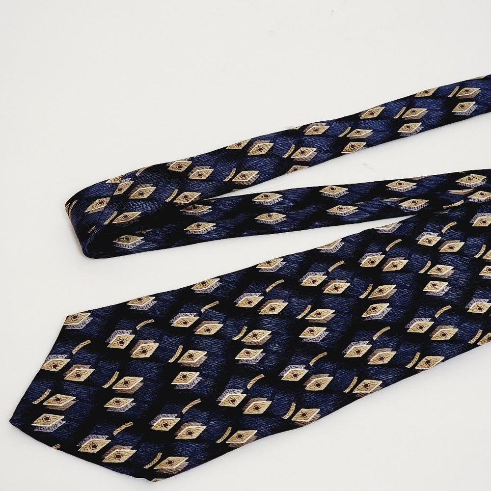 Haggar Collection silk ties geometric print blue & burgundy